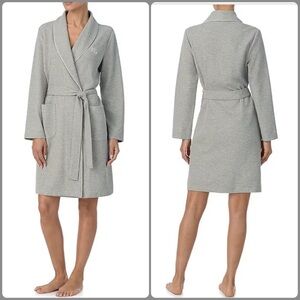 Lauren Ralph Lauren Robe Grey Herringbone M Soft Luxe Lounge Embroidered Logo